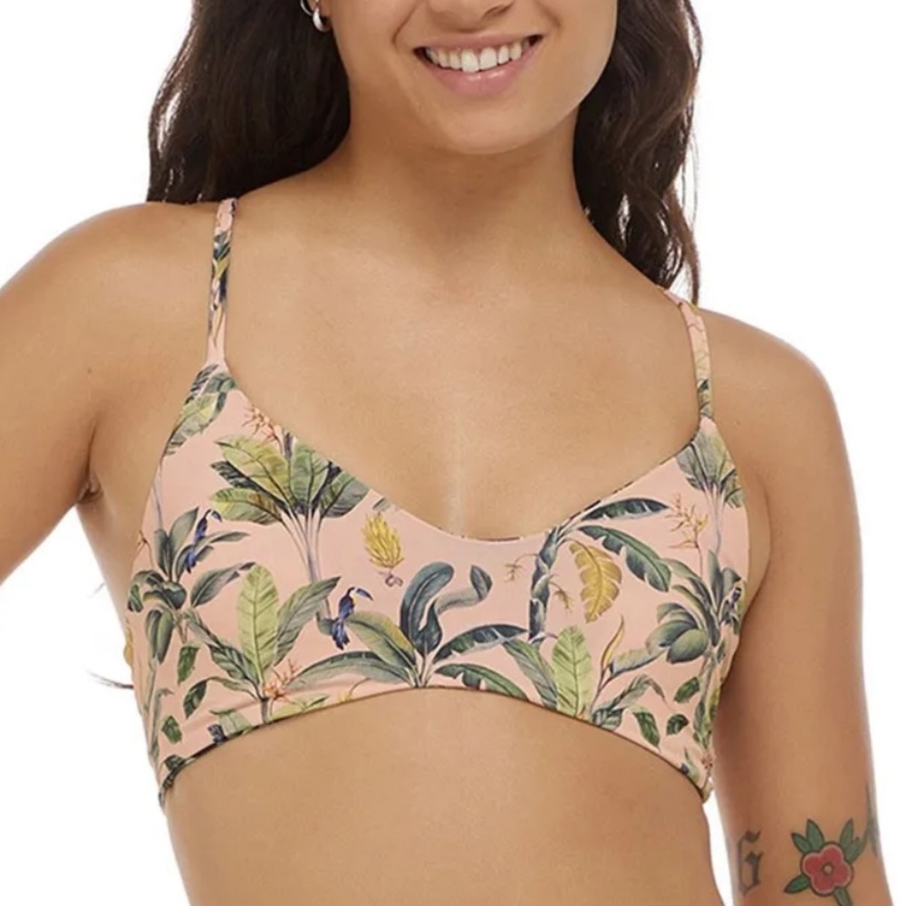 NWT Alani Reversible Bikini Top Black Pale Pink Leaf Print 34B 34C 36B 36C S & M
